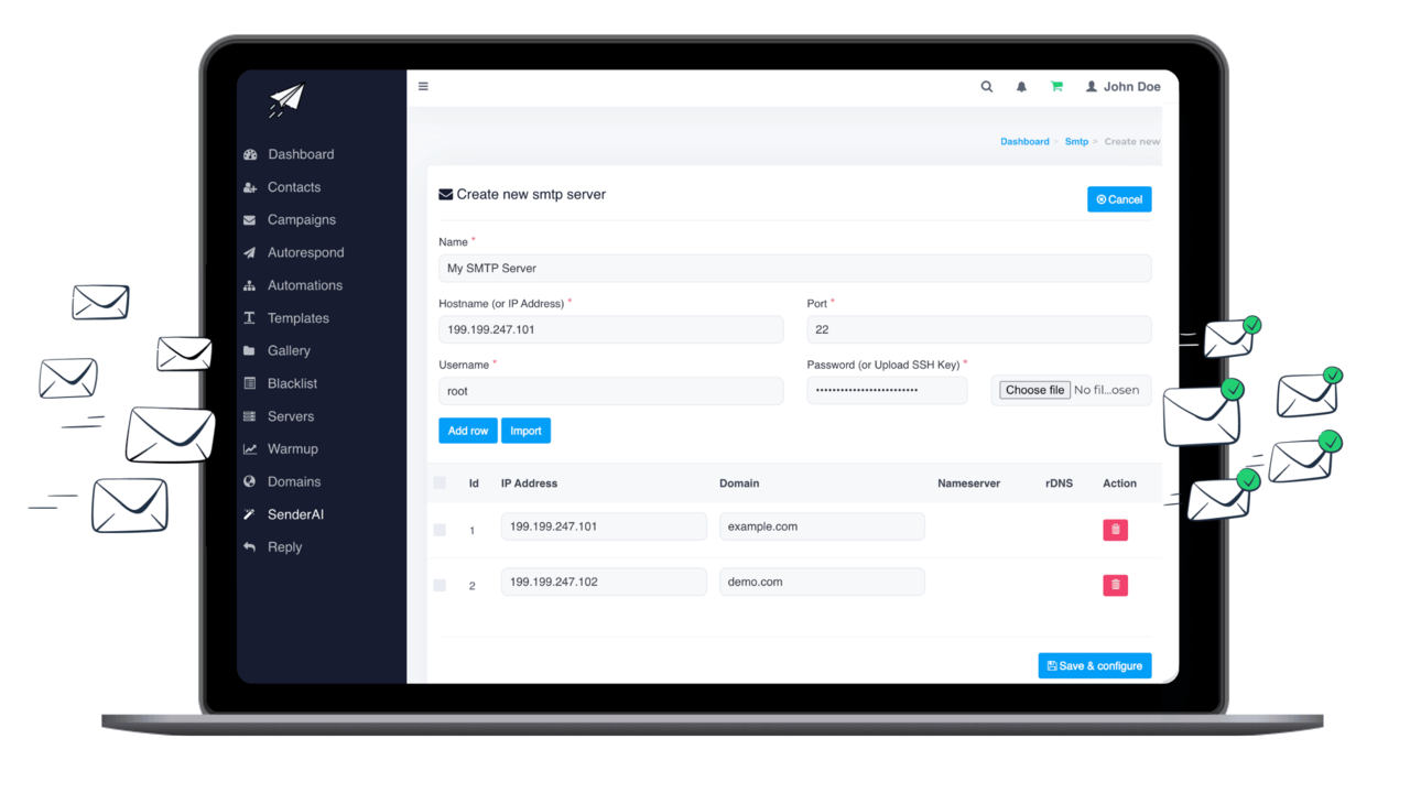 SenderWiz dashboard showing email campaign management