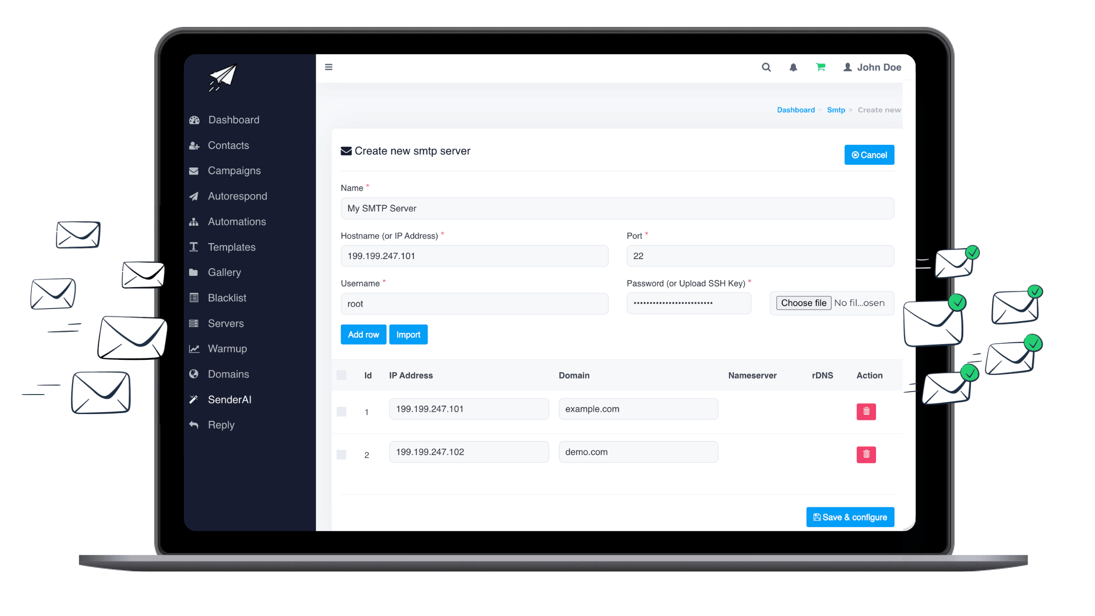 SenderWiz dashboard showing email campaign management